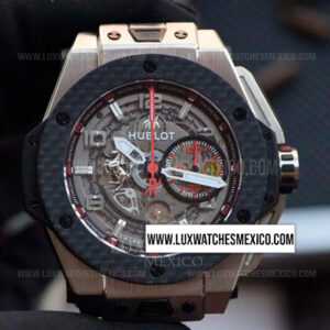 Hublot Big Bang Unico Ferrari Bisel de Fibra de Carbono Dial de Esqueleto Mejor Edición con Correa de Caucho Negro