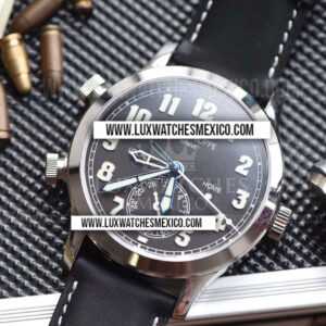 Patek Philippe Calatrava 5524G Pilot Travel Time de Acero Inoxidable Mejor Edición Dial Negro con Correa de Cuero Negro