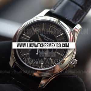 Patek Philippe Annual Calendar 5205G de Acero Inoxidable Mejor Edición Dial Negro con Correa de Cuero Negro