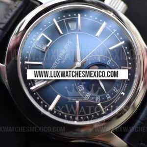 Patek Philippe Annual Calendar 5205G de Acero Inoxidable Mejor Edición Dial Azul con Correa de Cuero Negro