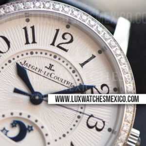 Jaeger LeCoultre Rendez Vous Night & Day de Acero Inoxidable Mejor Edición Bisel Pavimentado de Zirconias con Correa de Cuero Negro