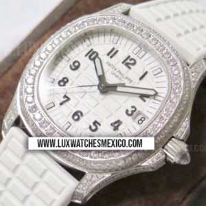 Patek Philippe Aquanaut 5068R Acero Inoxidable Pavimentado con Zirconias Mejor Edición Dial Blanco Texturizado con Correa de Caucho Blanco