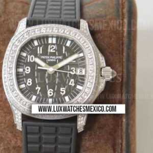 Patek Philippe Aquanaut 5068R Acero Inoxidable Pavimentado con Zirconias Mejor Edición Dial Negro Texturizado con Correa de Caucho Negro