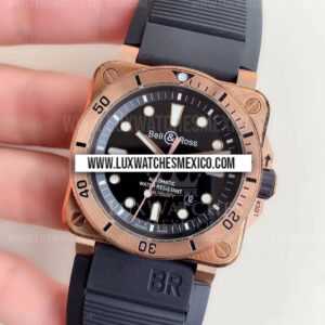 Bell & Ross BR 03-92 Diver Laminado de Oro Rosa de 18k Mejor Edición Dial Negro con Correa de Caucho Negro