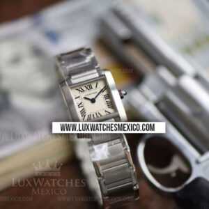 Cartier Tank Francaise Ladies 25 mm de Acero Inoxidable Mejor Edición Dial Blanco con Pulsera de Acero Inoxidable Ronda Quartz