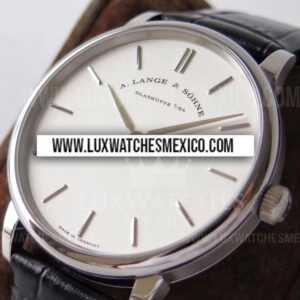 A. Lange & Sohne Saxonia Thin de Acero Inoxidable Mejor Edición Dial Blanco con Correa de Cuero Negro