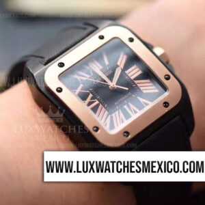 Cartier Santos 100 PVD Mejor Edición Dial Negro con Bisel con Laminas de Oro Rosa de 18k