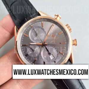 TAG Heuer Carrera CAL.1887 Chronograph Oro Rosa 18k Mejor Edición Dial Gris con Correa de Cuero Negro