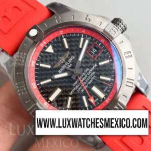 Breitling Avenger II GMT de Acero Inoxidable Laminado en PVD Mejor Edición Dial de Fibra de Carbono con Correa de Caucho Rojo