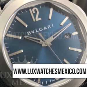 Bvlgari Octo Solotempo Automático de Acero Inoxidable Mejor Edición Dial Azul con Correa de Cuero Negro