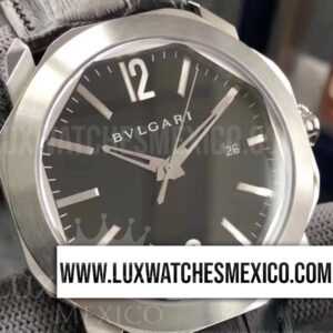 Bvlgari Octo Solotempo Automático de Acero Inoxidable Mejor Edición Dial Negro con Correa de Cuero Negro