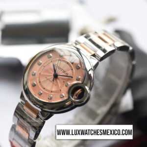Cartier Ballon Bleu 28 mm Ladies de Acero Inoxidable Mejor Edición Dial con Laminas de Oro Rosa de 18k Indicadores de Zirconias