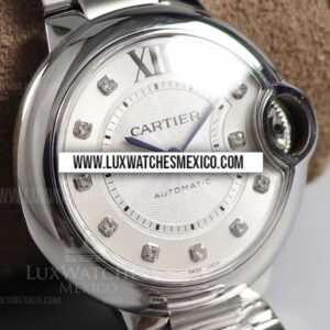 Cartier Ballon Bleu 33 mm de Acero Inoxidable Mejor Edición Dial Blanco Texturizado Marcadores de Zirconias con Pulsera de Acero Inoxidable Ronda Quartz