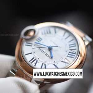 Cartier Ballon Bleu 28 mm Ladies de Acero Inoxidable Mejor Edición Dial Plateado Texturizado con Pulsera de Acero Inoxidable con Laminas de Oro Rosa de 18k