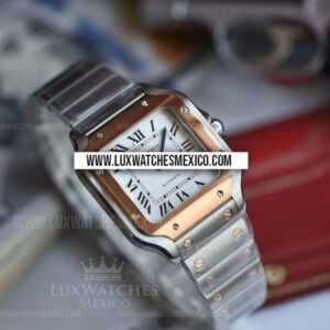 Cartier Santos de Cartier 35.1 mm Acero Inoxidable con Laminas de Oro Rosa de 18k Mejor Edición Dial Blanco con Pulsera de Acero Inoxidable
