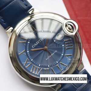 Cartier Ballon Bleu 42 mm de Acero Inoxidable Mejor Edición Dial Azul Texturizado con Correa de Cuero Azul