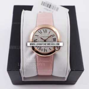 Cartier Ballon Bleu 36 mm con Laminas de Oro Rosa de 18k Mejor Edición Dial Blanco Texturizado con Correa de Cuero Rosa