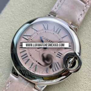 Cartier Ballon Bleu 33 mm de Acero Inoxidable Mejor Edición Dial Rosa Texturizado con Correa de Cuero Rosa