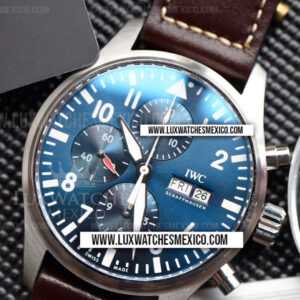 IWC Pilot Chronograph IW377714 de Acero Inoxidable Mejor Edición Dial Azul con Correa de Cuero Marón