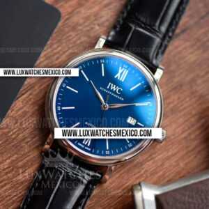 IWC Portofino Automatic Edition 150 Years IW356518 de Acero Inoxidable Mejor Edición Dial Azul con Correa de Cuero Negro