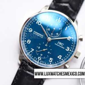 IWC Portuguese Chronograph IW371606 de Acero Inoxidable Mejor Edición Dial Azul con Correa de Cuero Negro