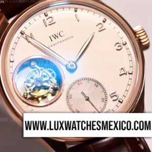 IWC Portuguese Tourbillon IW546302 con Laminas de Oro Rosa de 18k Mejor Edición Dial Blanco con Correa de Cuero Marrón