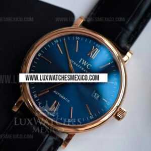 IWC Portofino Automatic IW356522 con Laminas de Oro Rosa de 18k Mejor Edición Dial Azul con Correa de Cuero Negro