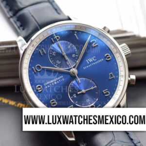 IWC Portuguese Chronograph IW371491 de Acero Inoxidable Mejor Edición Dial Azul con Correa de Cuero Azul