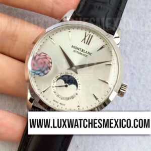 Montblanc Heritage Spirit Moonphase de Acero Inoxidable Mejor Edición Dial Plateado con Correa de Cuero Negro
