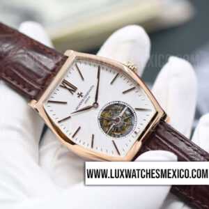 Vacheron Constantin Malte Tourbillon con Laminas de Oro Rosa de 18k Mejor Edición con Correa de Cuero Marrón