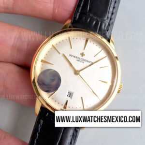 Vacheron Constantin Patrimony con Laminas de Oro Amarillo de 18k Mejor Edición Dial Blanco con Correa de Cuero Negro