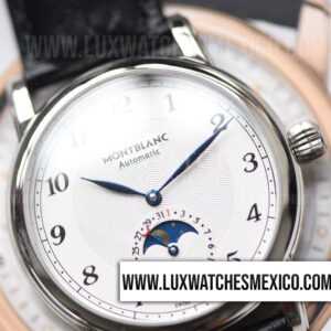 Montblanc Star Legacy Moonphase de Acero Inoxidable Mejor Edición Dial Blanco con Correa de Cuero Negro