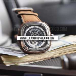 Sevenfriday S101 de Acero Inoxidable Mejor Edición con Correa de Cuero Marrón