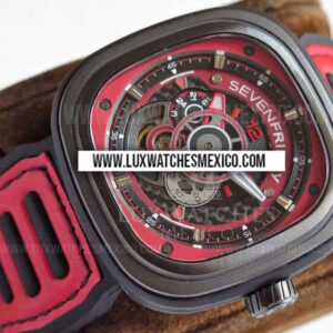 Sevenfriday P3B06 Racing Team Laminado en PDV Mejo Edición con Correa de Cuero Rojo