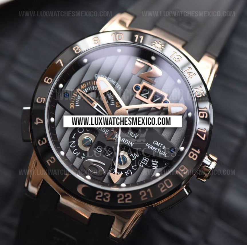 Ulysse Nardin El Toro GMT Perpetual Calendar con Laminas de Oro Rosa de 18k Mejor Edici n con Correa de Caucho Negro