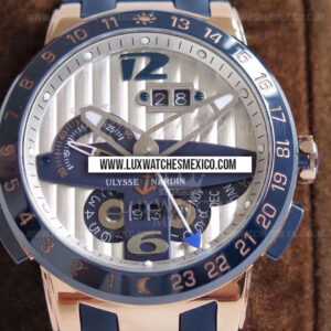 Ulysse Nardin El Toro GMT Perpetual Calendar con Laminas de Oro Rosa de 18k Mejor Edición con Correa de Caucho Azul