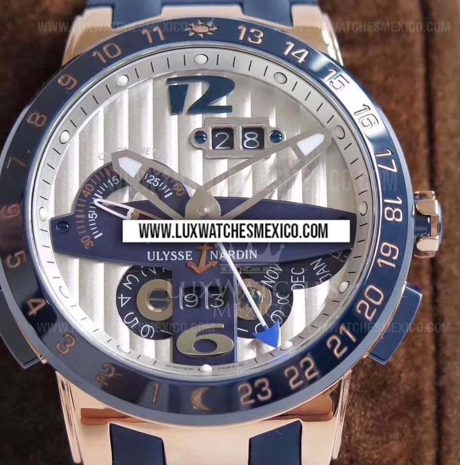 Ulysse Nardin El Toro GMT Perpetual Calendar con Laminas de Oro Rosa de 18k Mejor Edici n con Correa de Caucho Azul