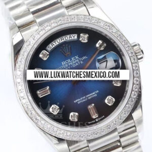 Day-Date 36 128349 de Acero Inoxidable Mejor Edición Bisel Pavimentado de Zirconias