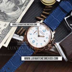 Panerai Luminor Due PAM756 con Laminas de Oro Rosa de 18k Mejor Edición Dial Blanco con Correa de Cuero Azul
