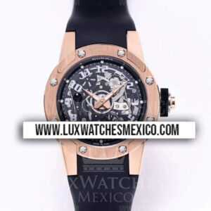 Richard Mille 63-01 con Laminas de Oro Rosa de 18k Mejor Edición Dial Skeleton con Correa de Caucho Negro