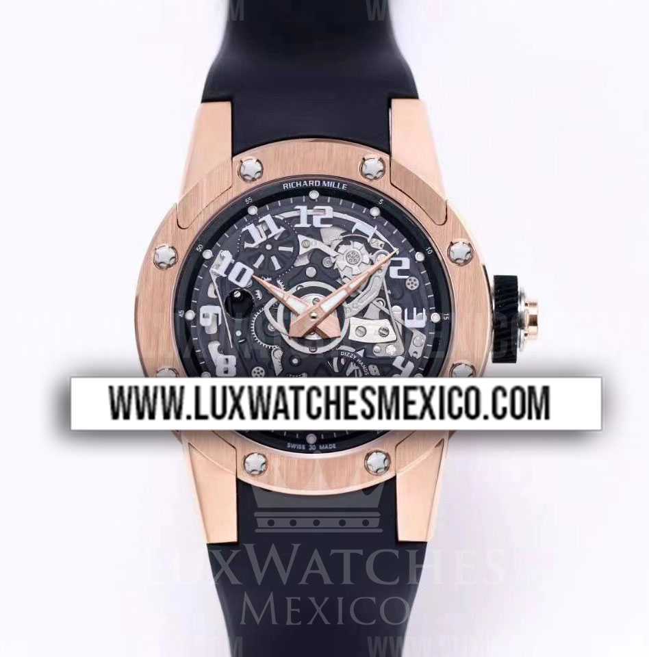 Richard Mille 63 01 con Laminas de Oro Rosa de 18k Mejor Edici n Dial Skeleton con Correa de Caucho Negro