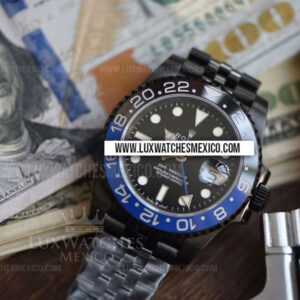Rolex GMT Master II Batman de Acero Inoxidable Laminado en PVD Mejor Edición Dial Negro con Bisel de Cerámica Negra/Azul