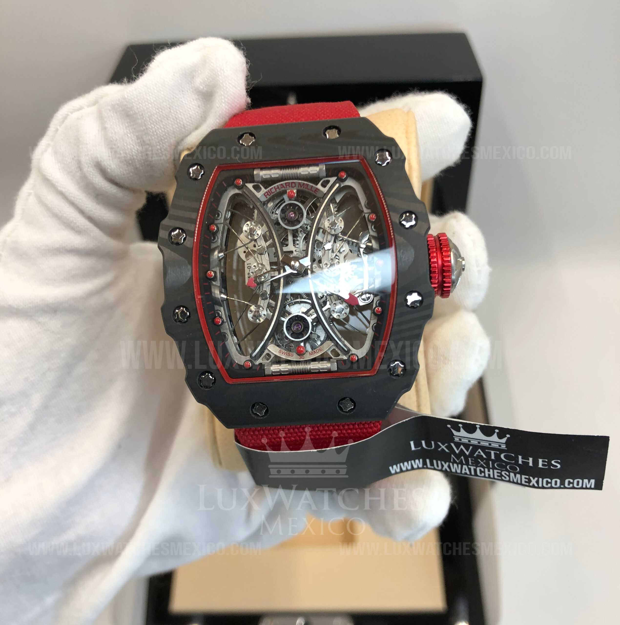 Richard Mille RM53 01 Tourbillon Pablo Mac Donough de Fibra de Carbono Mejor Edici n con Correa de Nylon Rojo