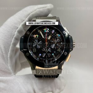 Hublot Big Bang 44mm Chronograph de Acero Inoxidable Mejor Edición Bisel Negro Dial Negro con Correa de Caucho Negro
