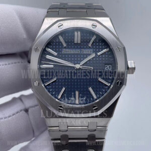 Royal Oak de Acero Inoxidable Mejor Edición Dial Azul Texturizado con Pulsera de Acero Inoxidable Super Clon